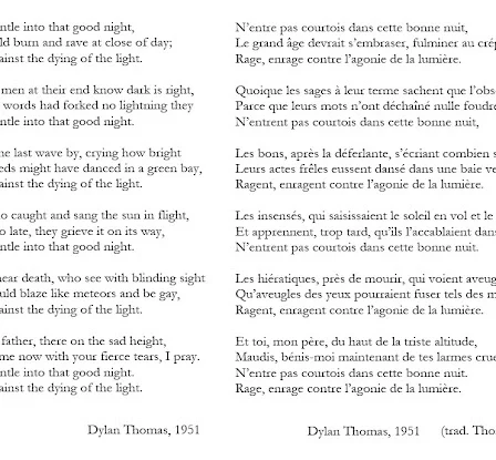 traduction du poème do not go gentle into that good night Dylan Thomas