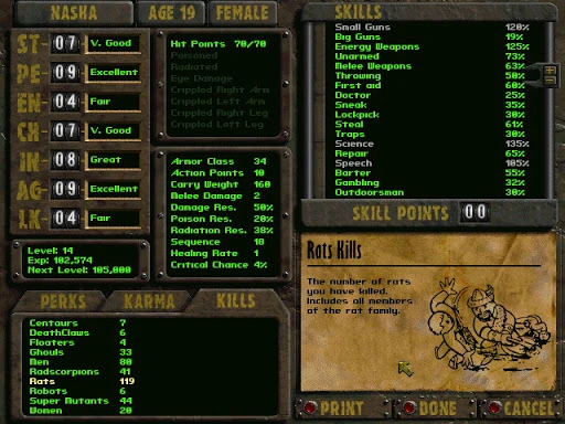 feuille de personnage Fallout