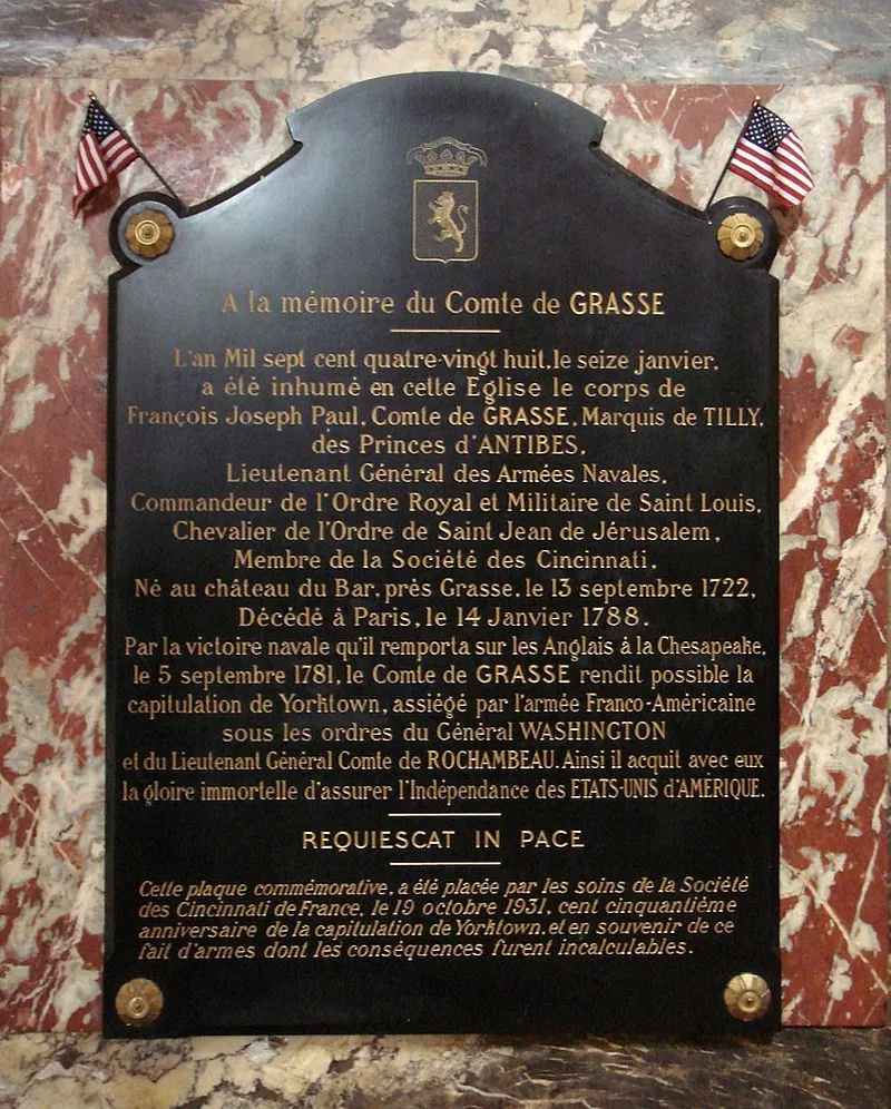 plaque commémorative amiral de Grasse